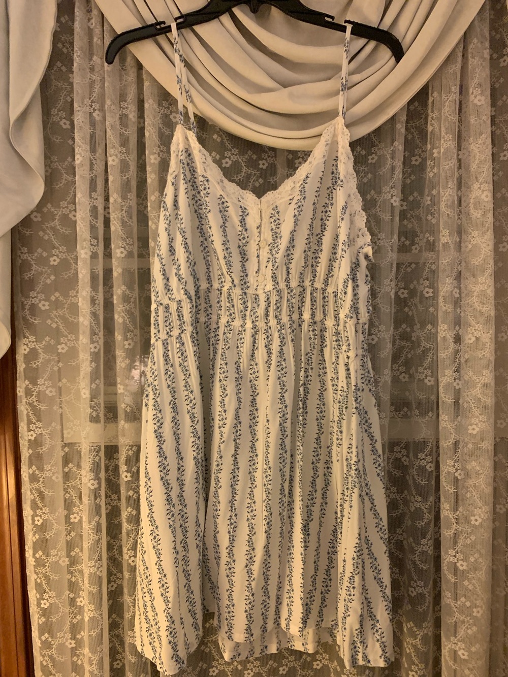 Old Navy White Dress with Blue Floral Stripes